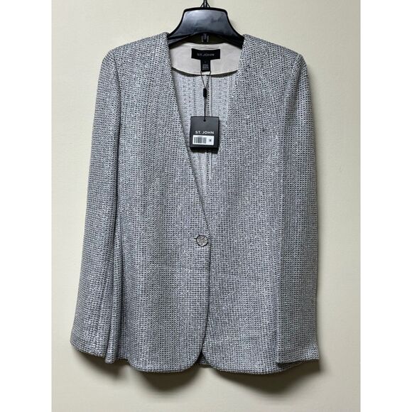 NWT ST. JOHN Silver Multi Blazer Rhinestone Single Button, Sz 8 - Picture 1 of 10